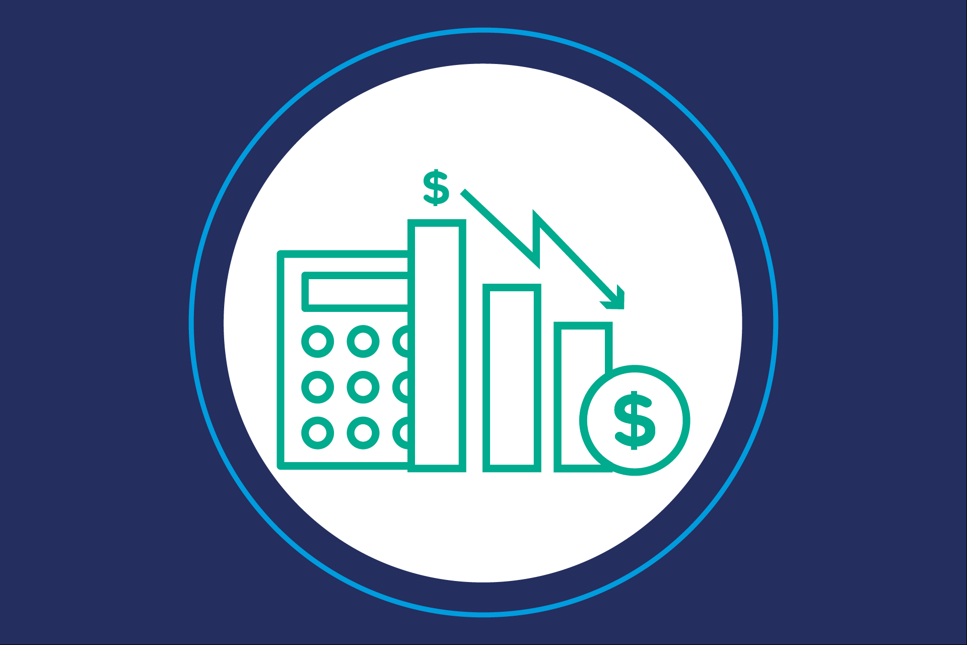 Image with a blue background and a green economics theme icon