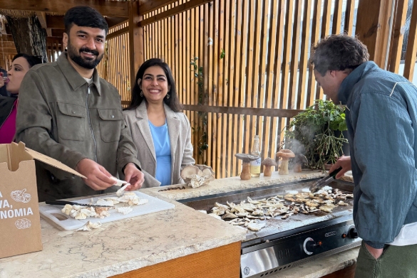 MBA students cooking at a urban farm in Lisbon