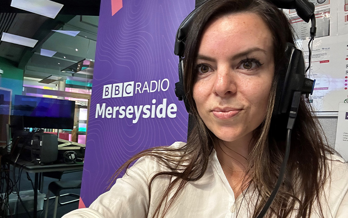 Dr Jennifer Davies on air with BBC Radio Merseyside