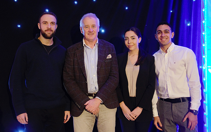 Ricky Parry with the winner and runners up of Liverpool Business Competition 2019