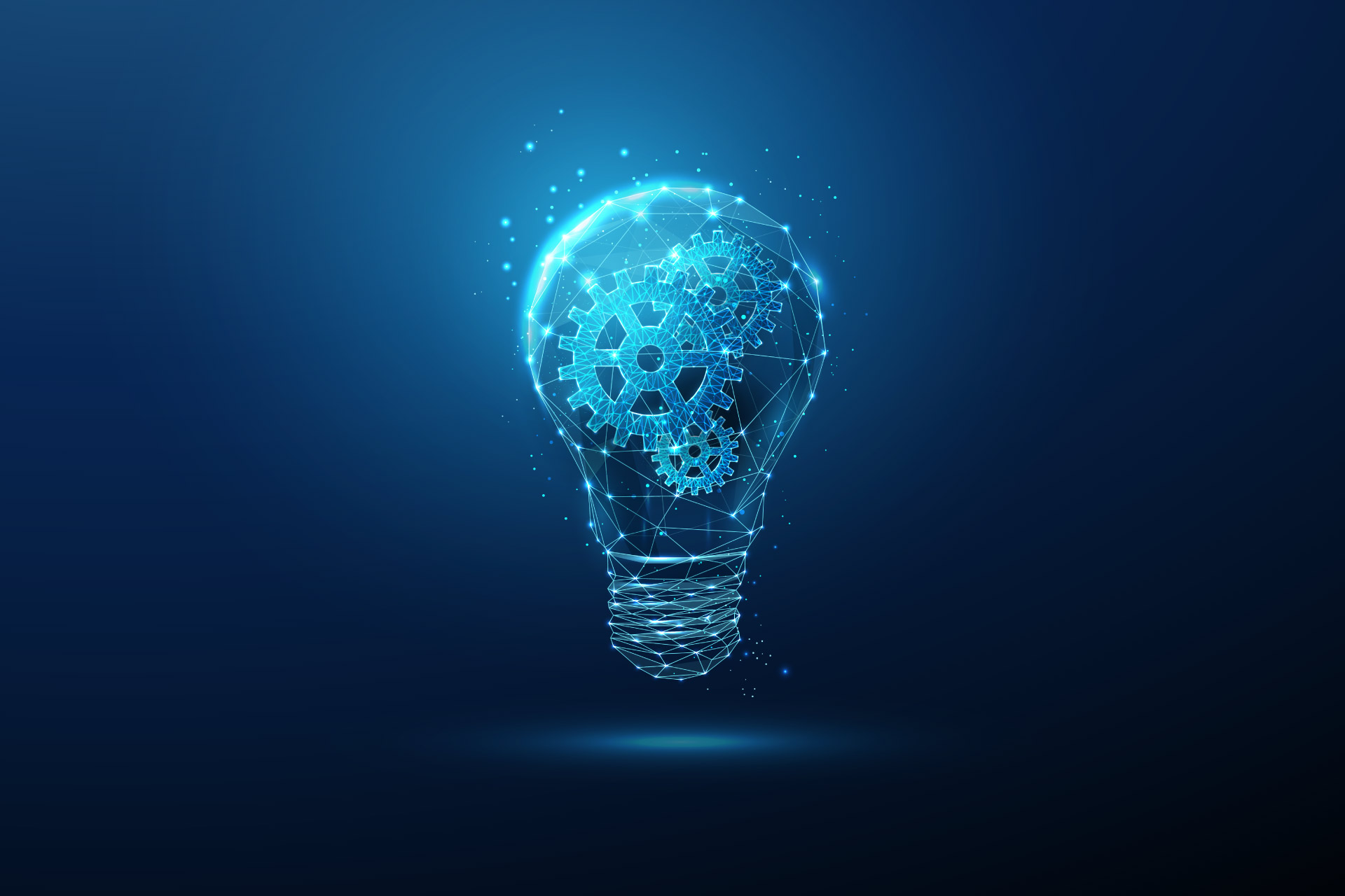 Concept image - Blue lightbulb with cogs inside