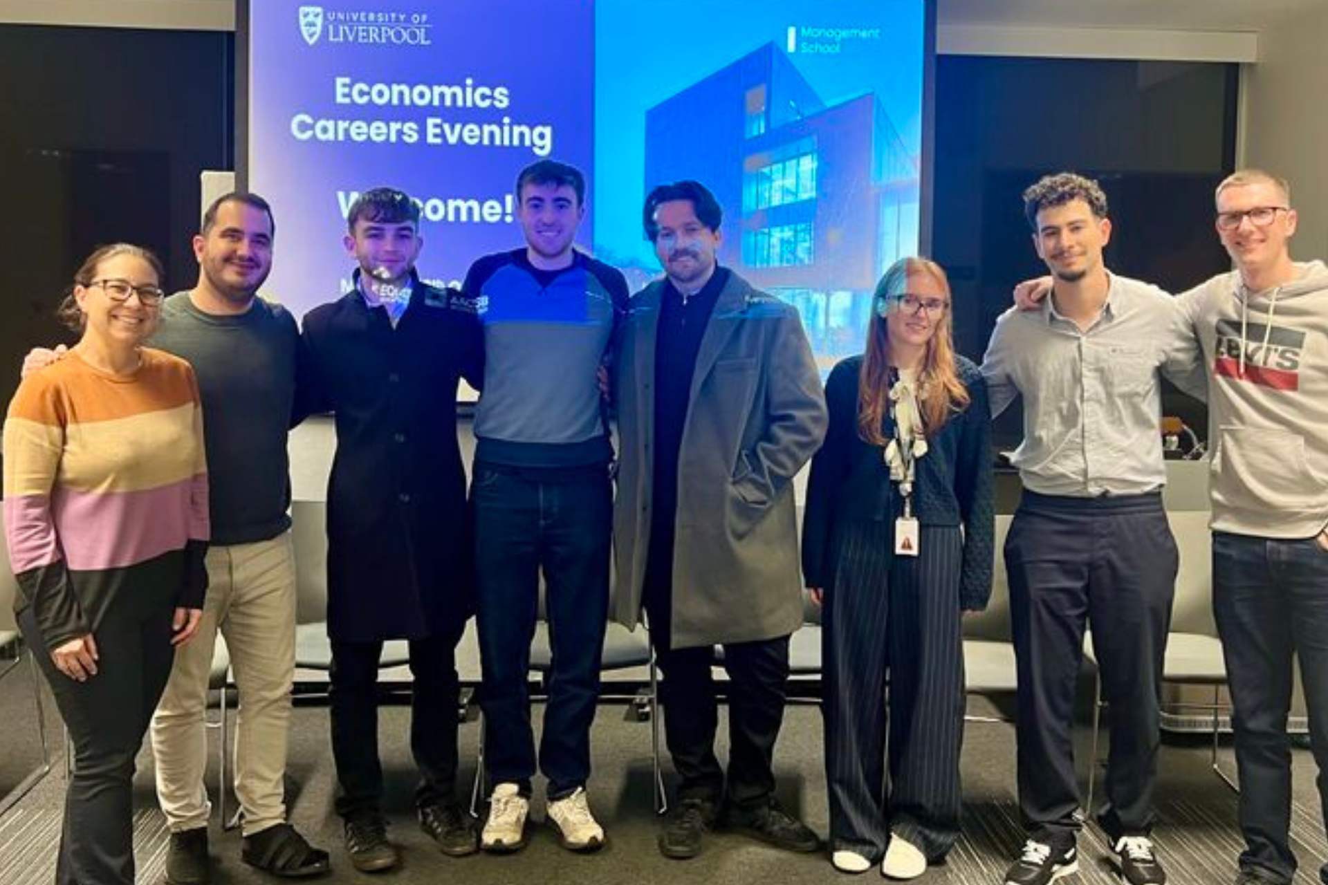 A group picture of Economic alumni at the University of Liverpool Management School Economics alumni and careers evening 2025