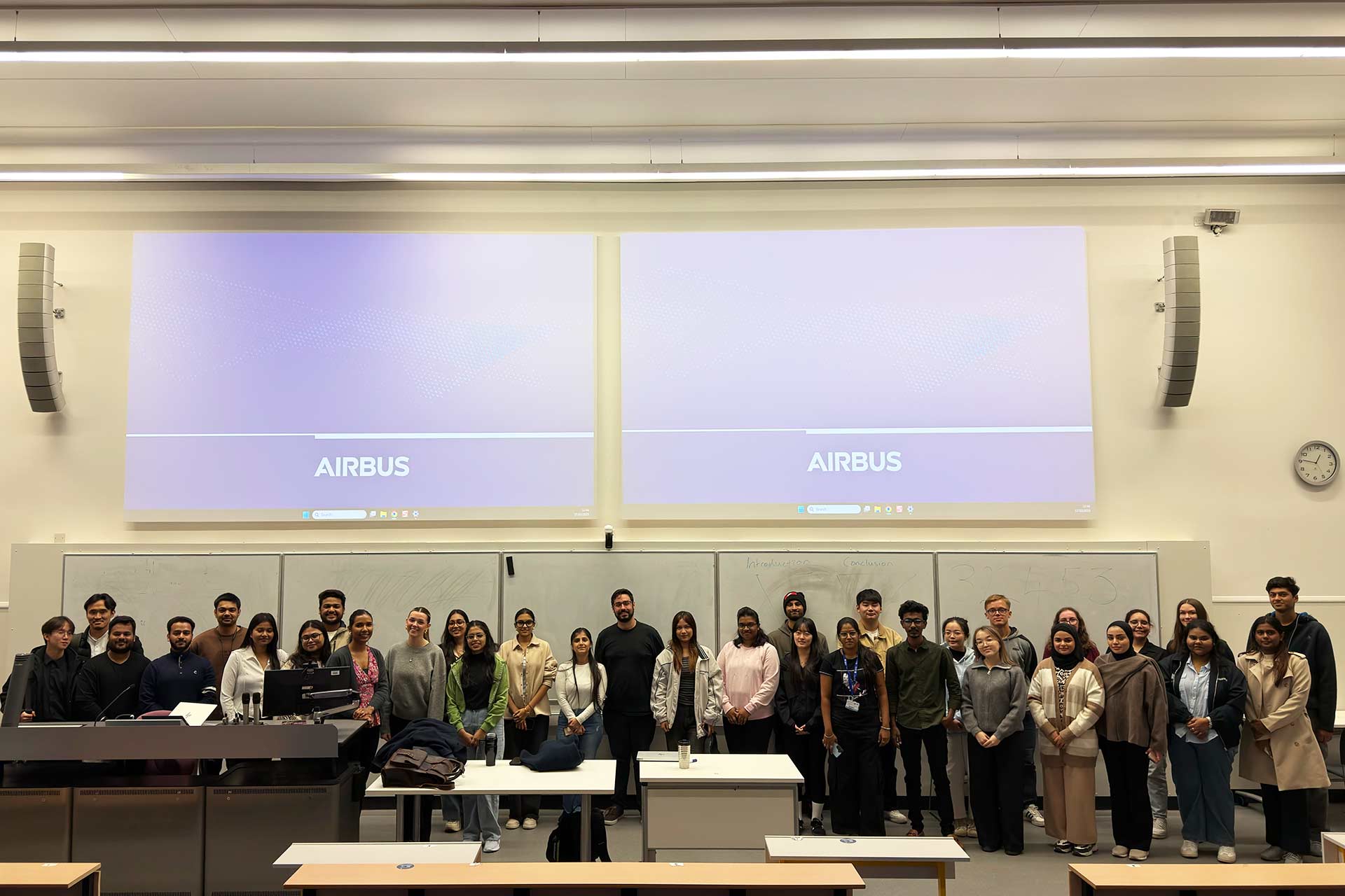 Students and Airbus representatives during the Project Management Challenge introductory session