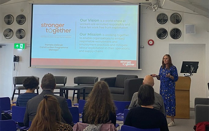 Pamela Zielinski from Stronger Together delivering a presentation