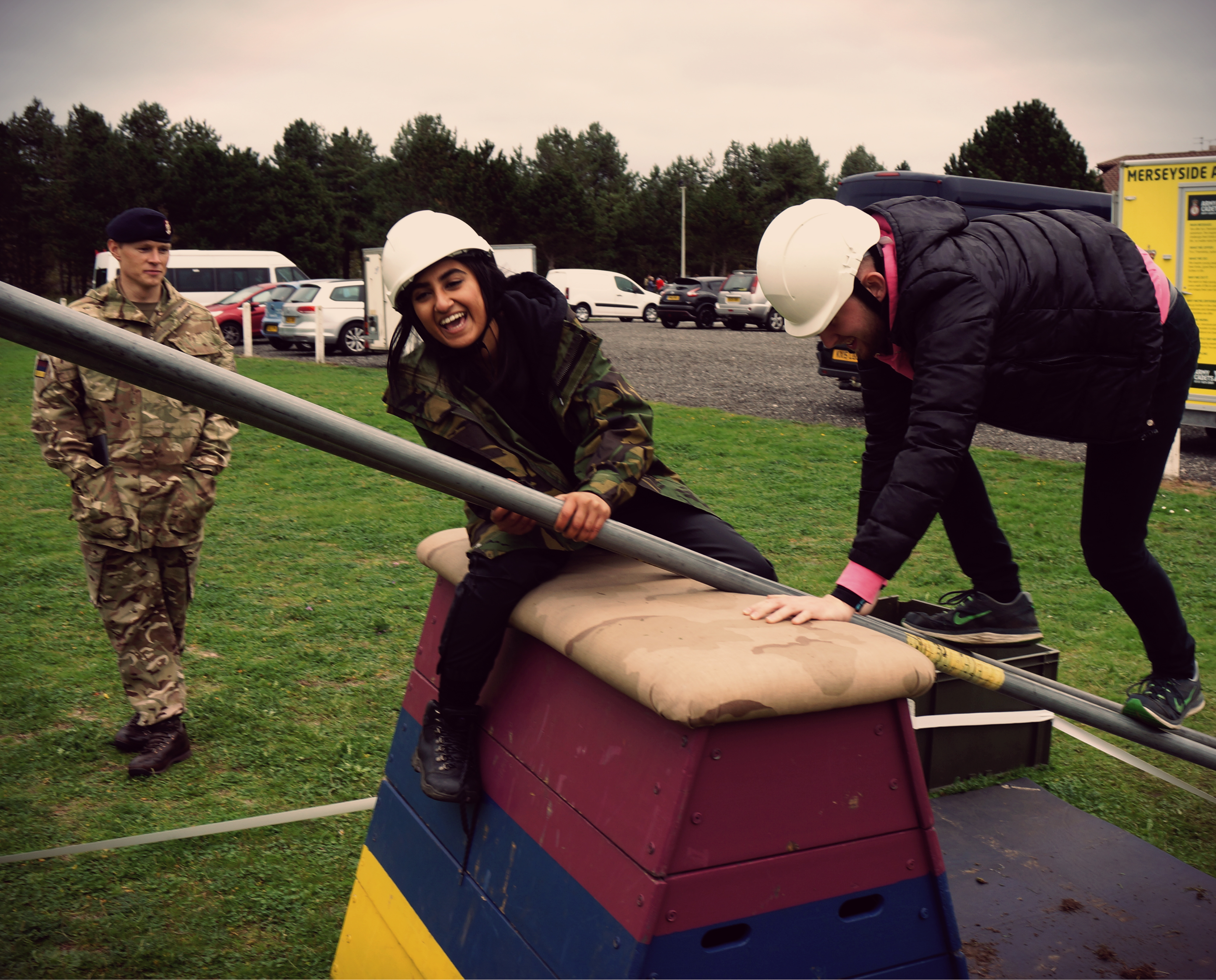 Students on an exercixe horse outside at the altcar training base