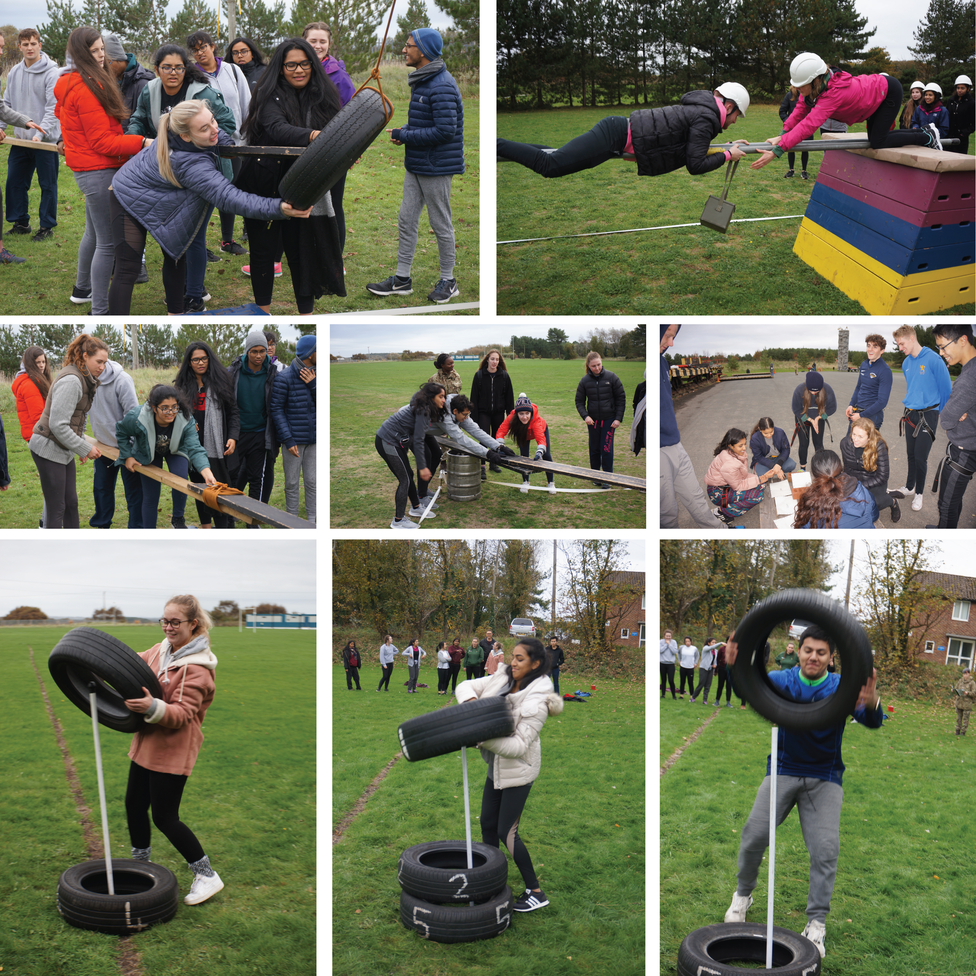 Students working in the field at Altcar army base for team building exercises