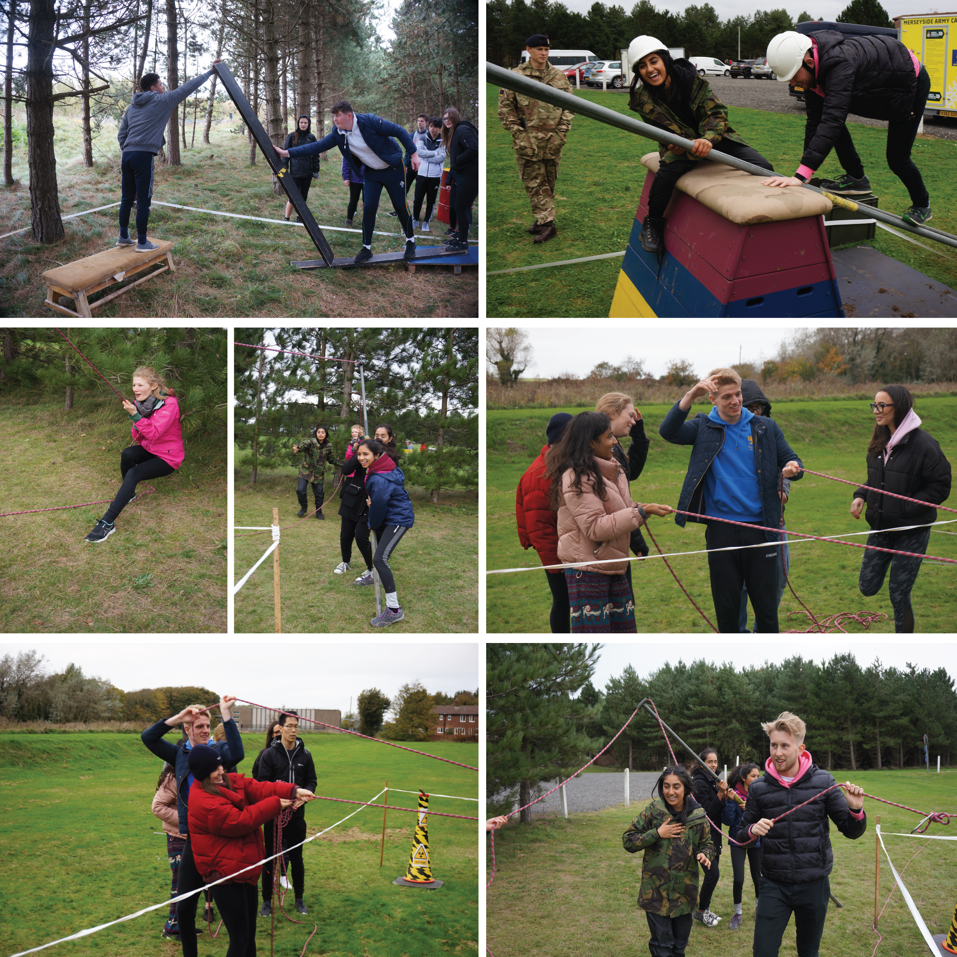 Students working in the field at Altcar army base for team building exercises