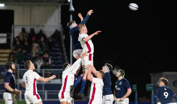 Lineout during a rugby game between Scotland and England U20s