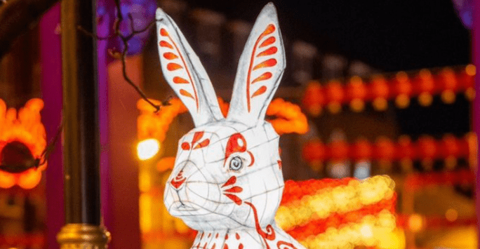 giant rabbit light installation as part of lunar new year celebrations