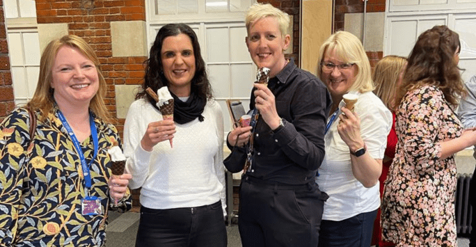 staff enjoy ice creams at wellbeing event