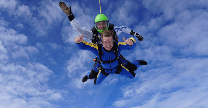 skydiving instructor and student in freefall