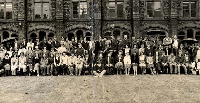 black and white photo of a group of students