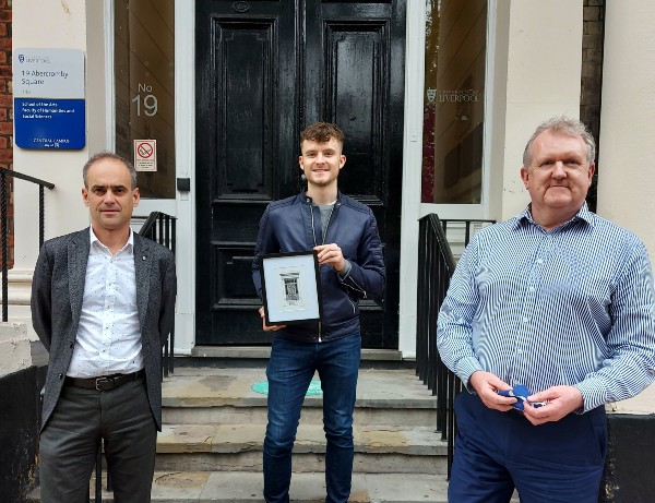 Peter Buse, Callum Hewitt and Steven Winterton outside 19 Abercromby Square