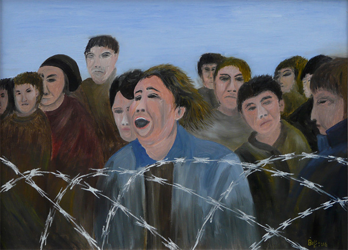 Razor-wire. Oil on board 45 x 60cm

