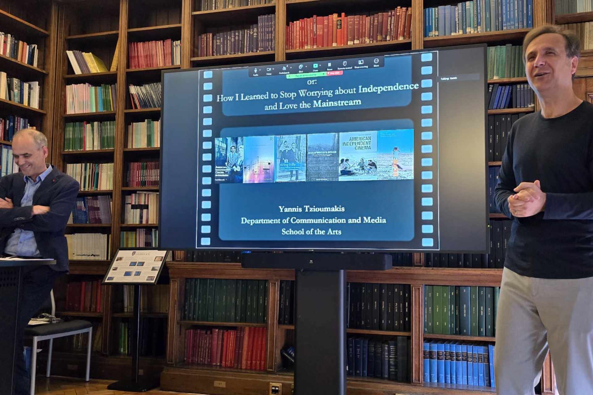 Yannis presenting his inaugural lecture alongside Peter Buse