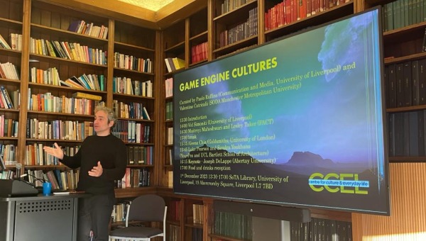 Paolo Ruffino talking at the Game Engine Cultures Workshop