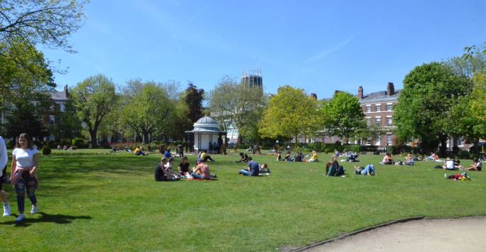 Students sitting in Abercromby Square