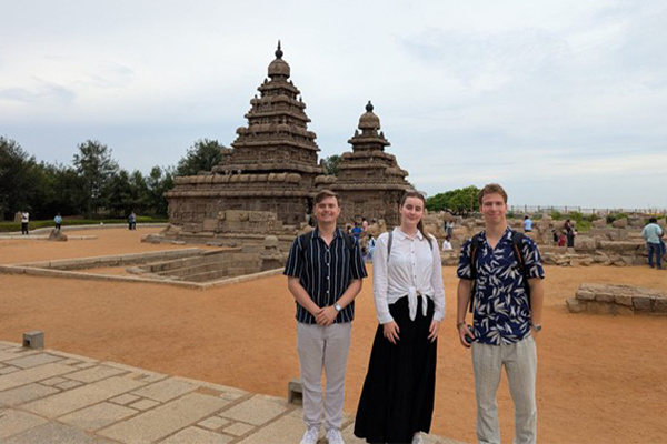 Joe, Erica and Sam at the Shore Temple World Heritage Site in Mahabalipuram