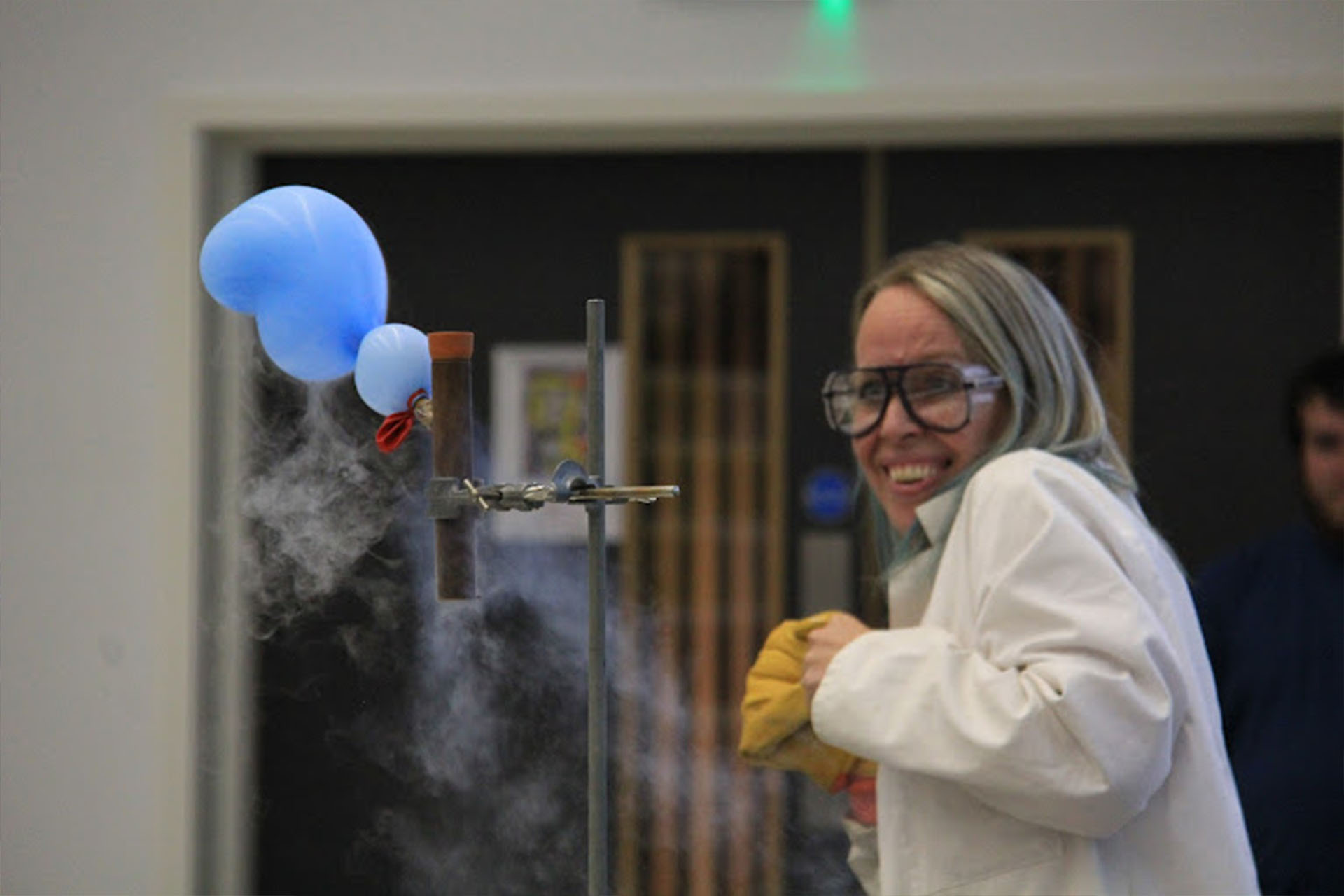 A student taking part in an experiment