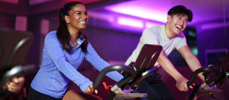 Students taking part in a spinning class