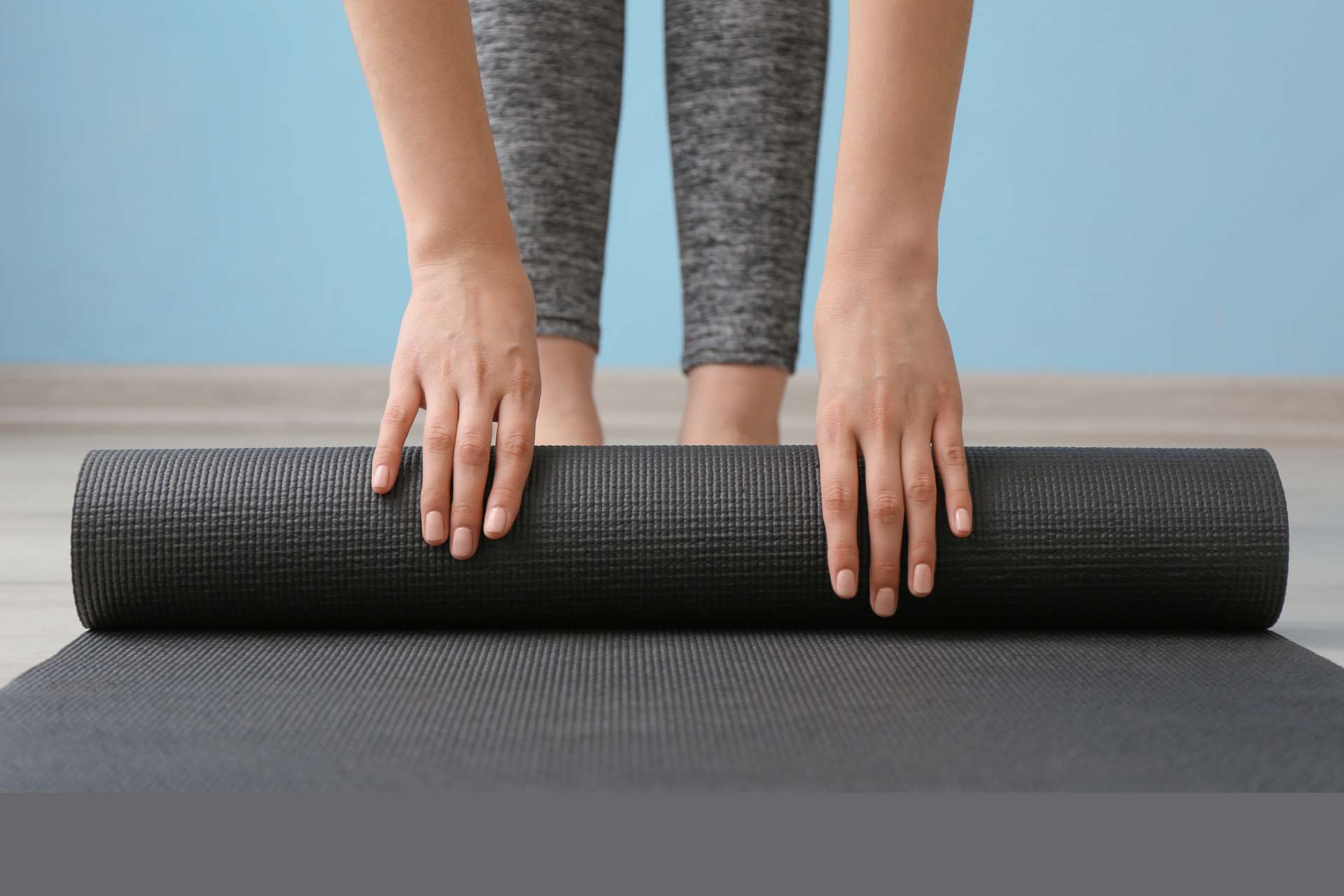 Yoga Class girl with mat