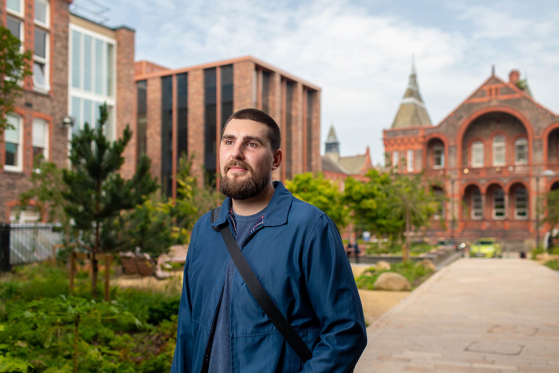 Portrait of a postgraduate student on the University of Liverpool campus