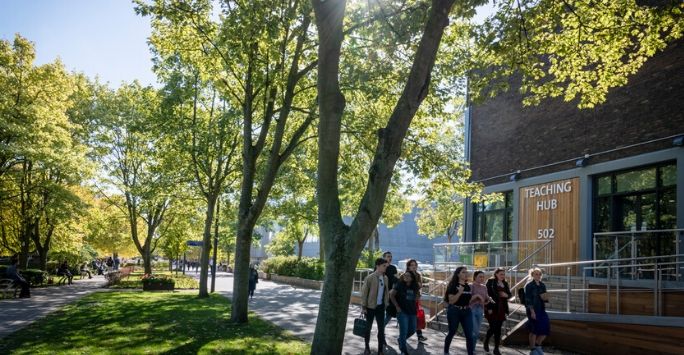 Students walking around campus