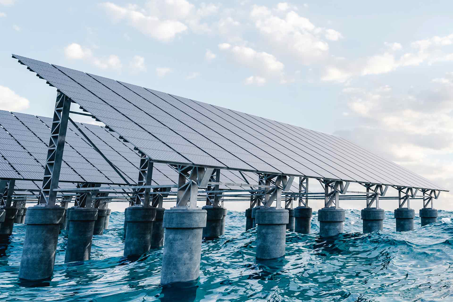 Photovoltaic panels installed at sea.