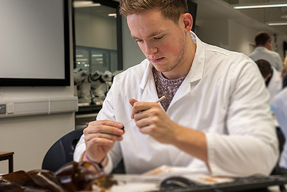 Student studying in lab