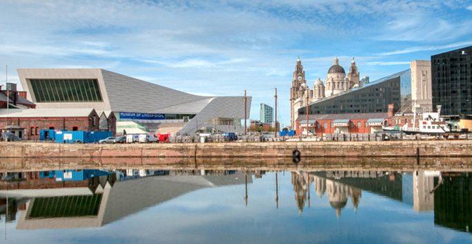 Photograph of Liverpool Waterfront showing Museum of Liverpool and Three Graces