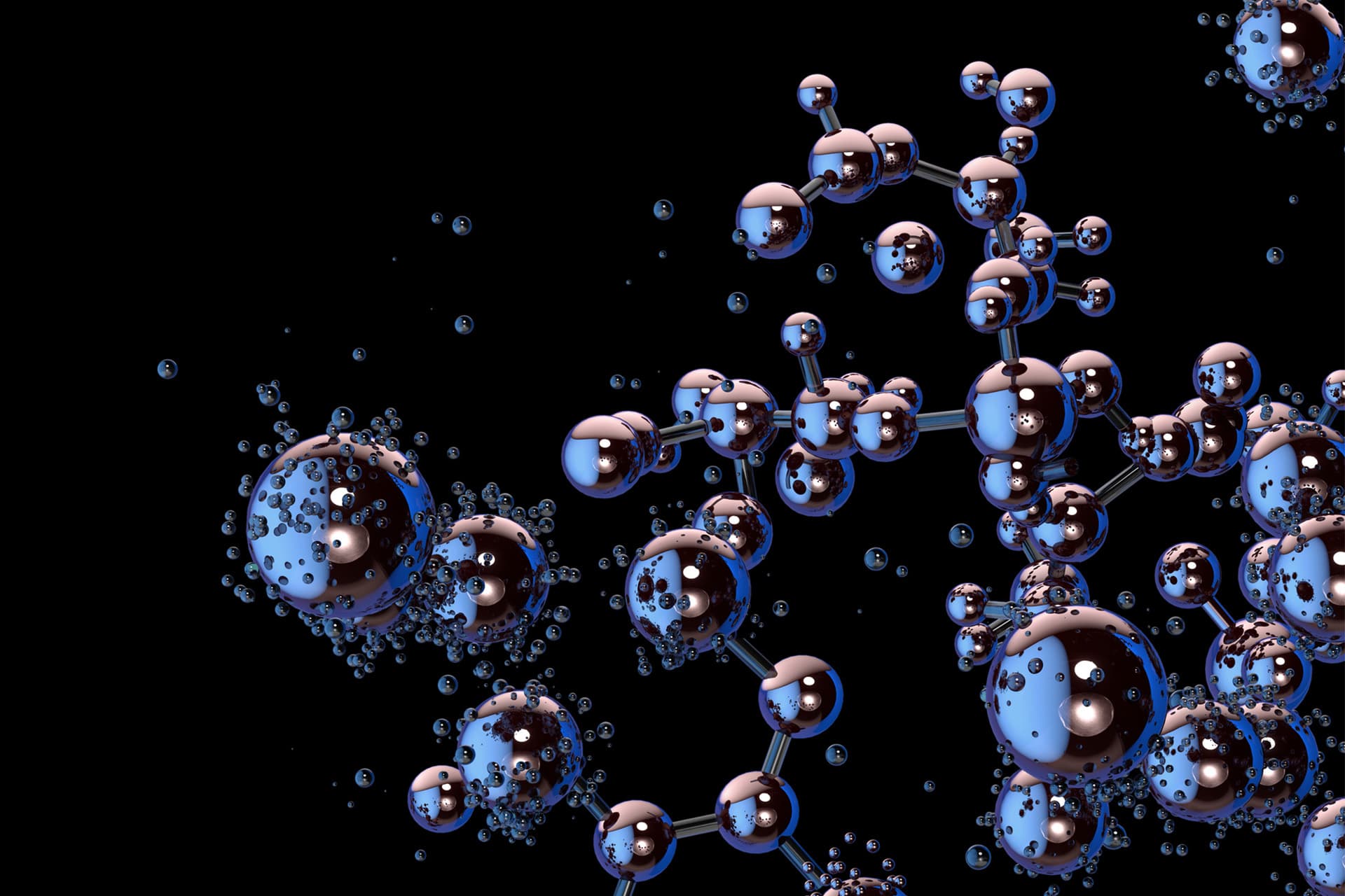 A complex metallic chemical molecule structure, isolated on black background