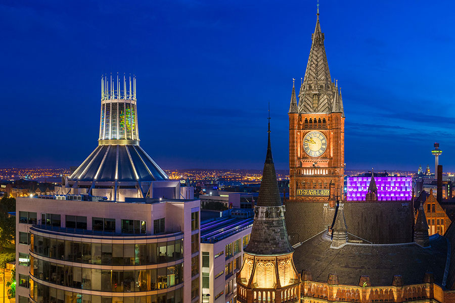 University of Liverpool skyline at night