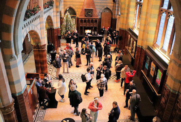 Staff and students networking in the Victoria Gallery & Museum