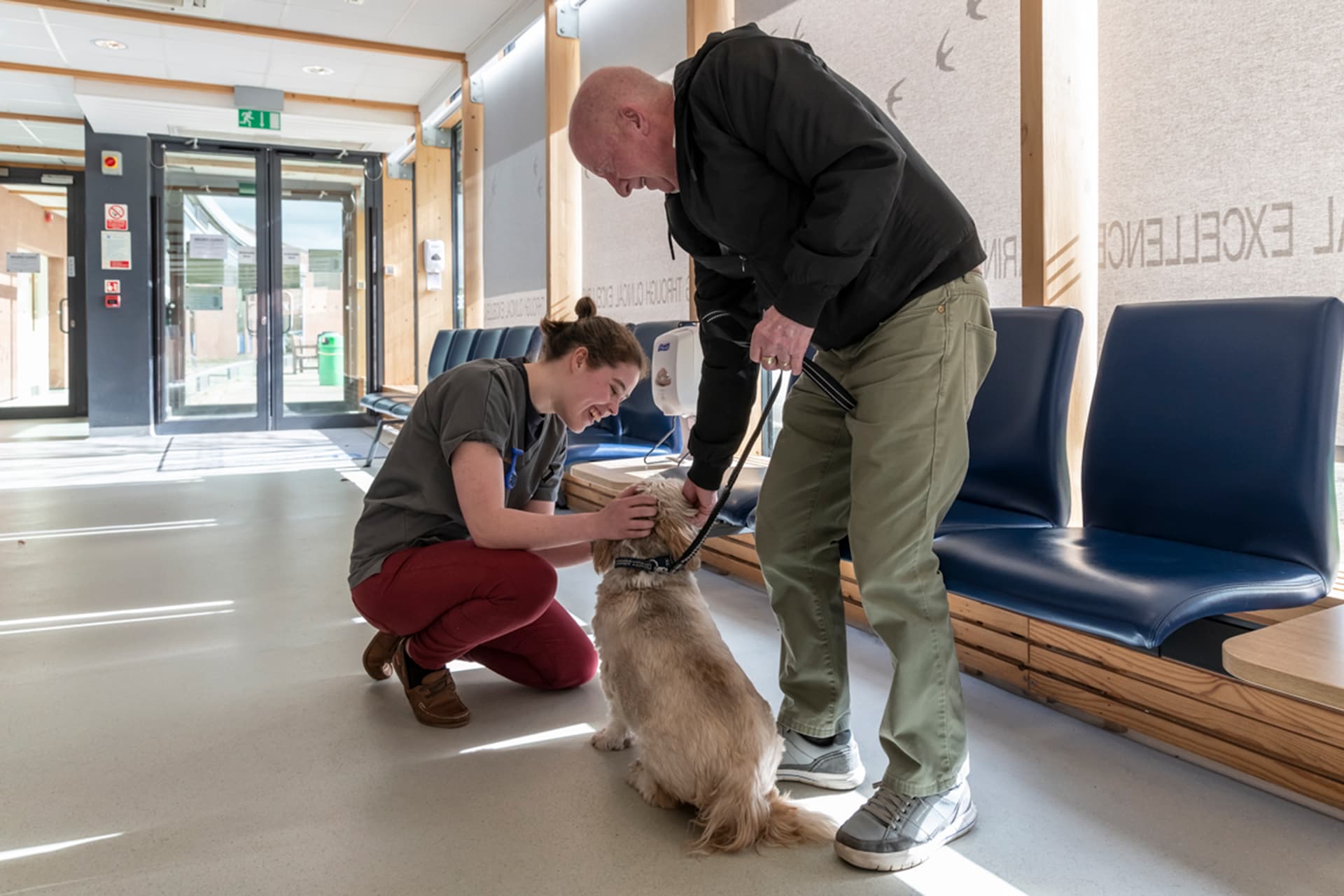 Student with client and dog