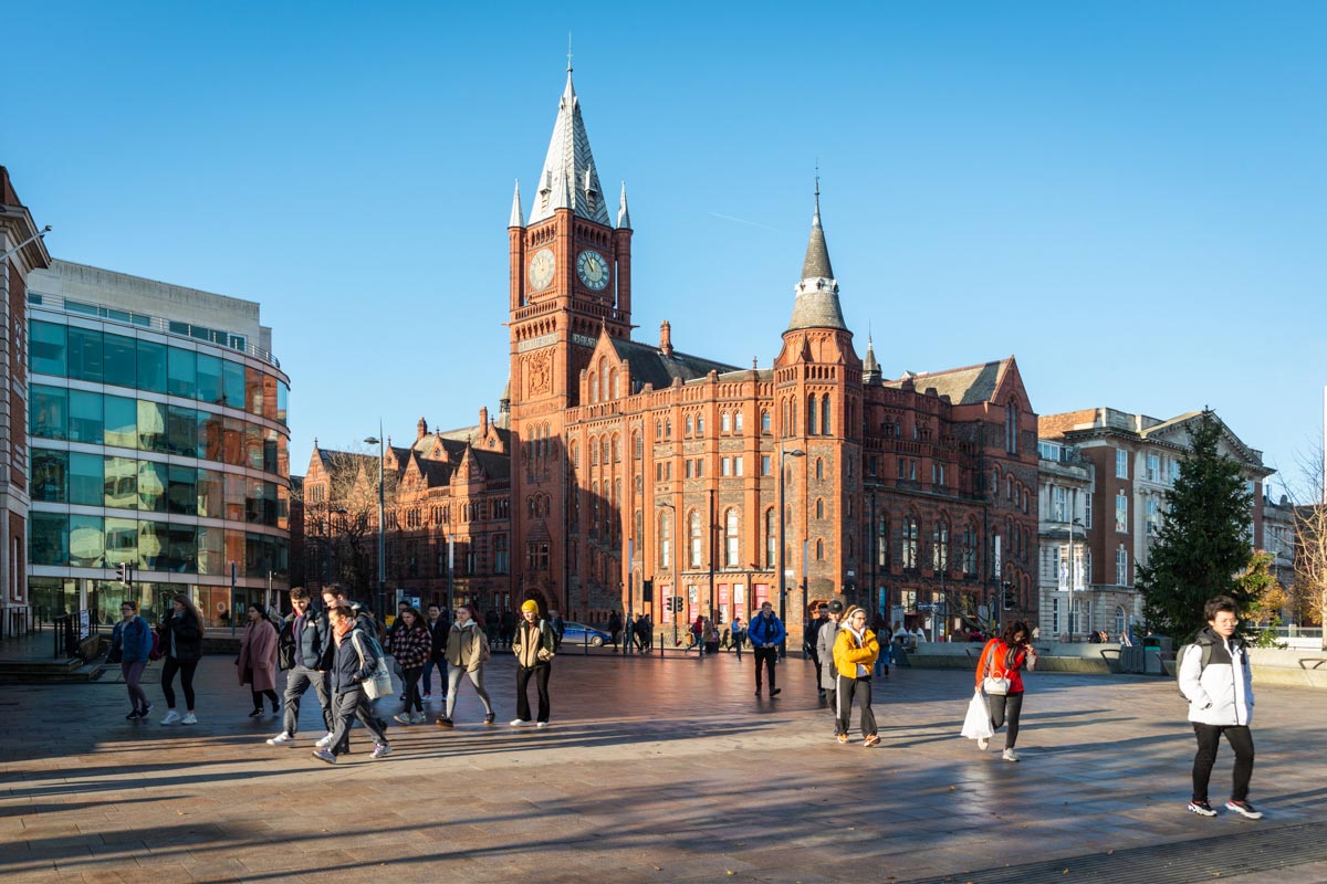 Students walking across University Square.