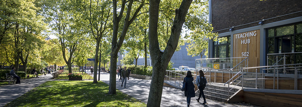 Students walking past the Central Teaching Hub at the University of Liverpool