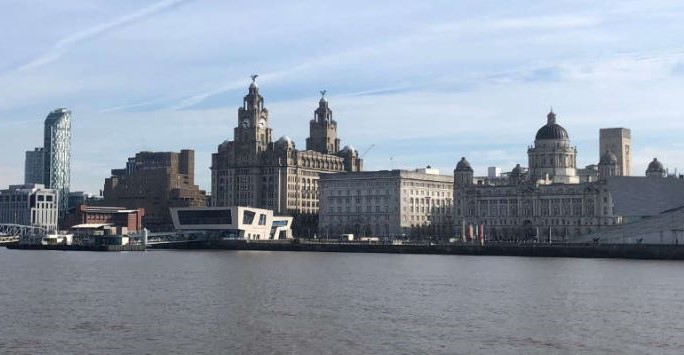 A photograph of the Three Graces on Liverpool Waterfront