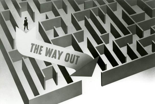 Vintage poster using a maze as a metaphor for mental illness