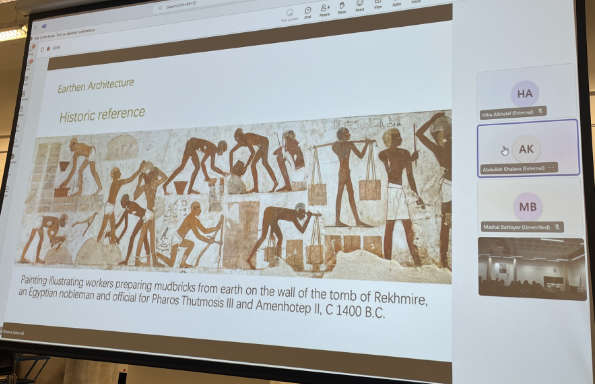 Projection of a Egyptian hyroglyph showing ancient construction methods.