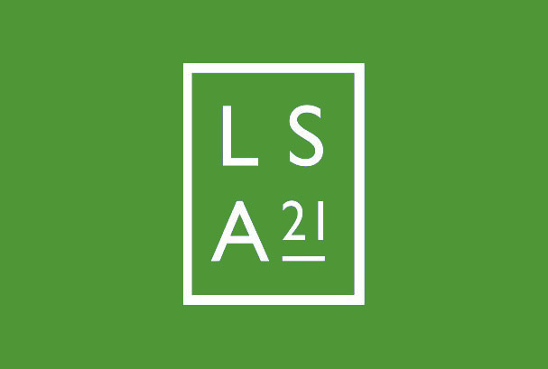 Green square with a white bordered rectangle, inside are the letters L,S,A and the number 24, indicating the Liverpool School of Architecture 2024.