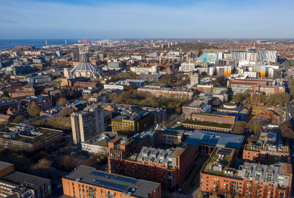 Aerial view photograph of the Knowledge Quarter in Liverpool
