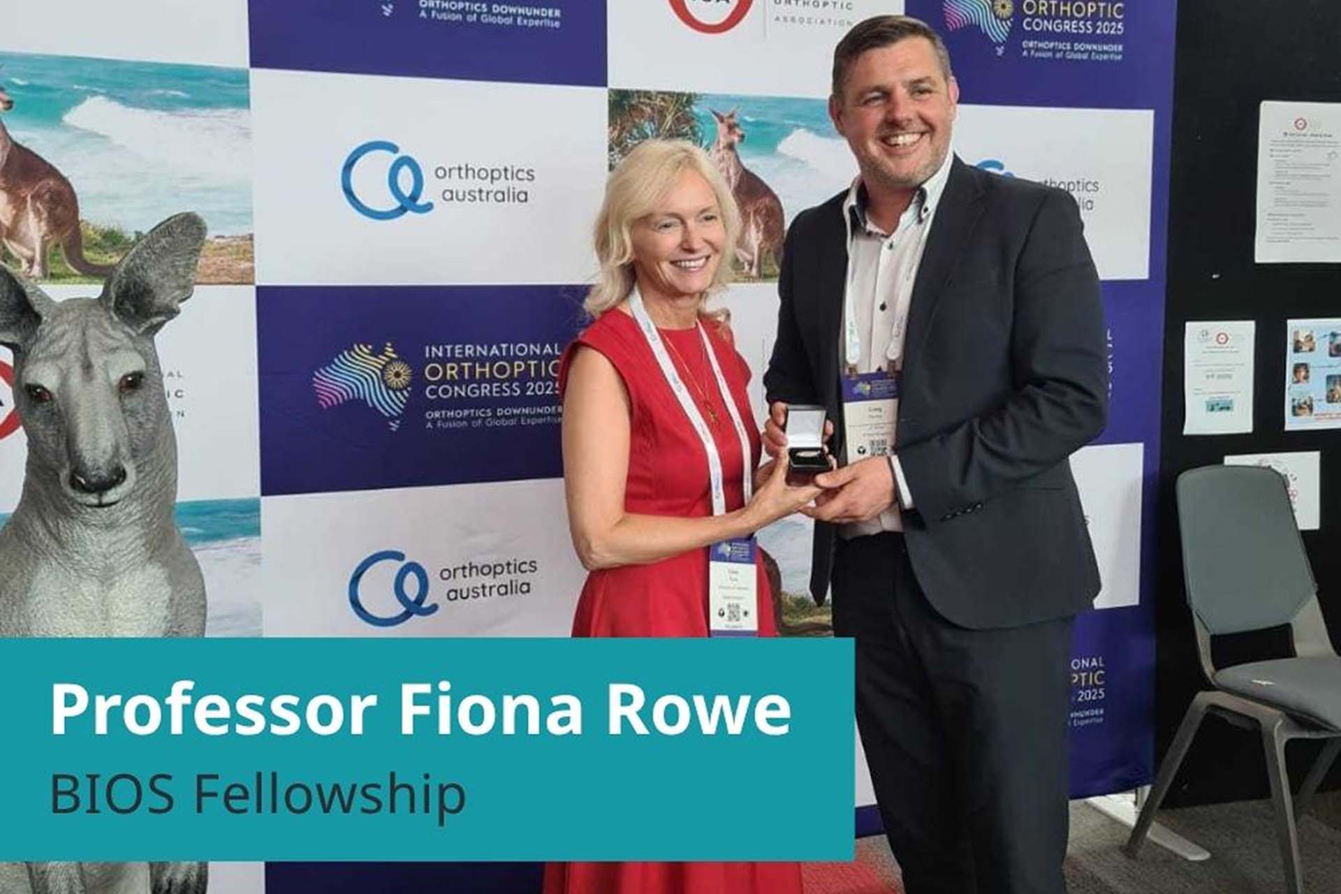 Prof Fiona Rowe receiving her BIOS Fellowship award