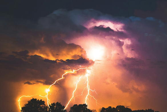 A stormy sky with lightning striking.