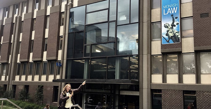 Student outside Monash University, Melbourne
