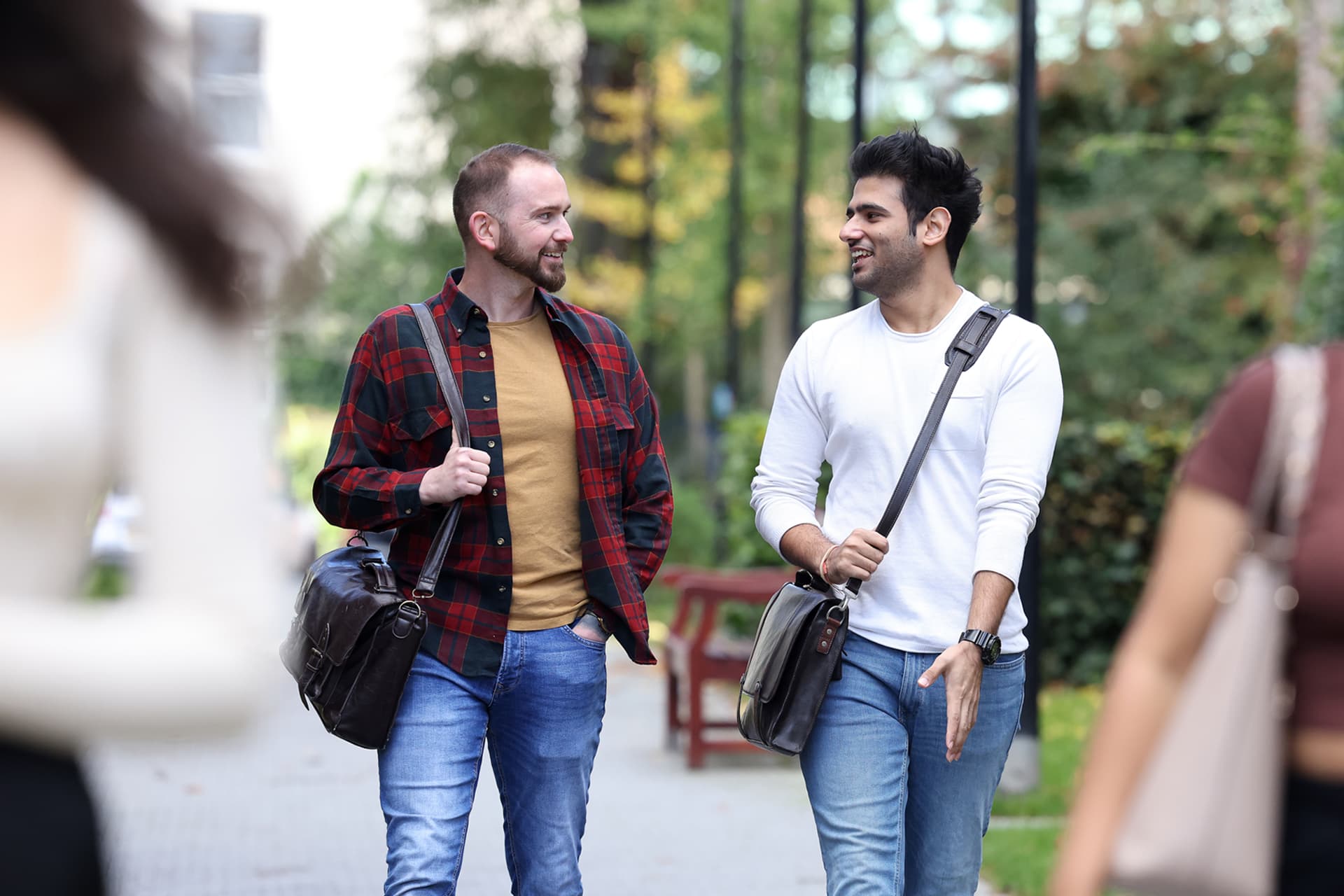 Students walk through campus.