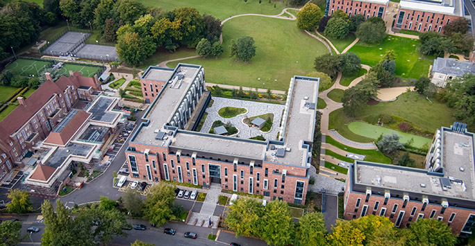 An aerial image of Greenbank halls.