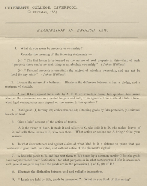 Exam Paper English Law, Christmas 1883