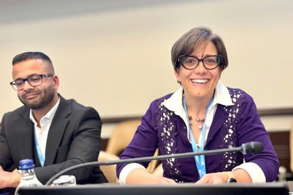 Prof Amandine Garde and Dr Nikhil Gokani at the 78th World Health Assembly in Geneva