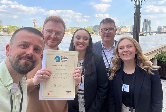 L-R: James Betts, Cameron Dunleavy, Ranya Tran, Tony Lydon, Keria Pearson with thir \'Best New Pro Bono Activity\' Highly Commended certificate.