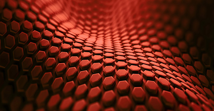 A graphic of a red hexagonal background.